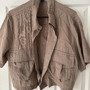 Cropped Brown button down shirt